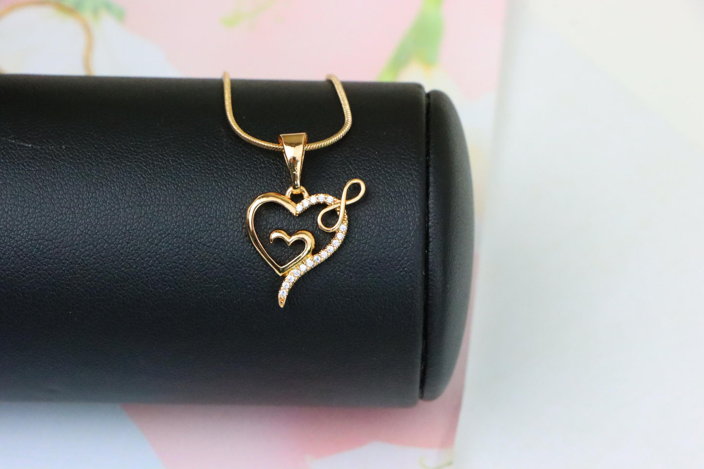 Heart Infinity Mother-Child Rose Gold Pendant with Sparkling Stones, XPPT1279 (2128-5)