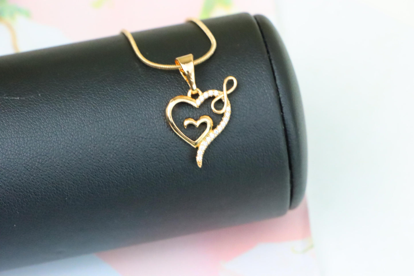 Heart Infinity Mother-Child Rose Gold Pendant with Sparkling Stones, XPPT1279 (2128-5)