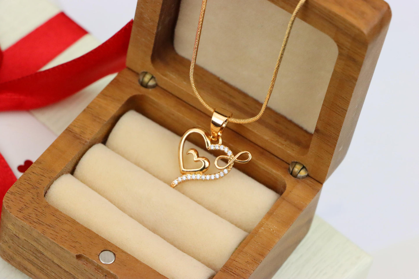 Heart Infinity Mother-Child Rose Gold Pendant with Sparkling Stones, XPPT1279 (2128-5)