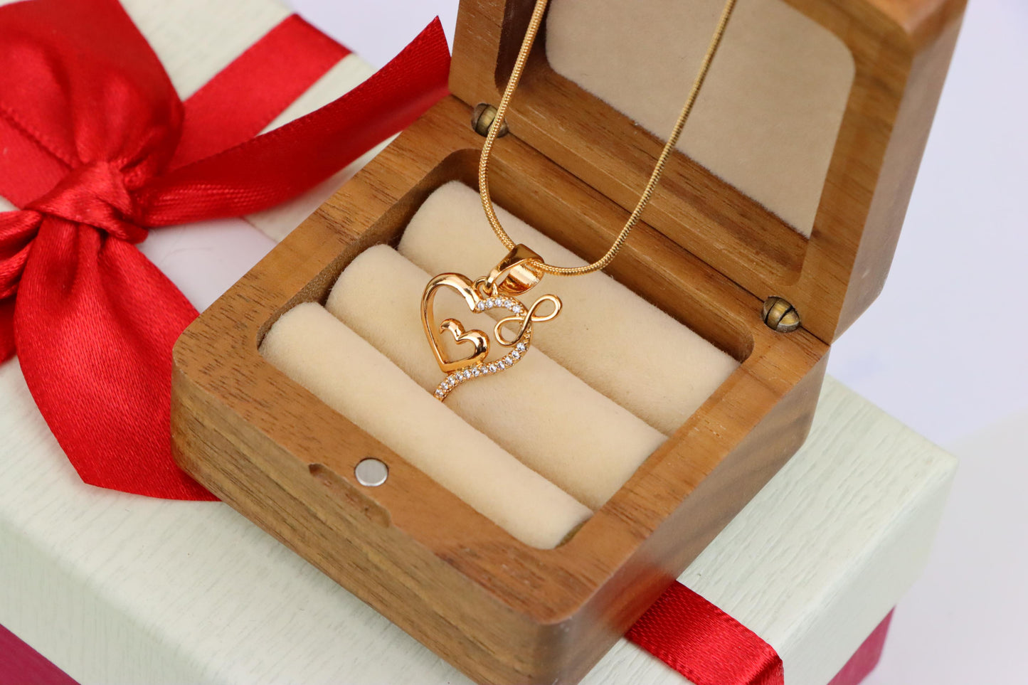 Heart Infinity Mother-Child Rose Gold Pendant with Sparkling Stones, XPPT1279 (2128-5)