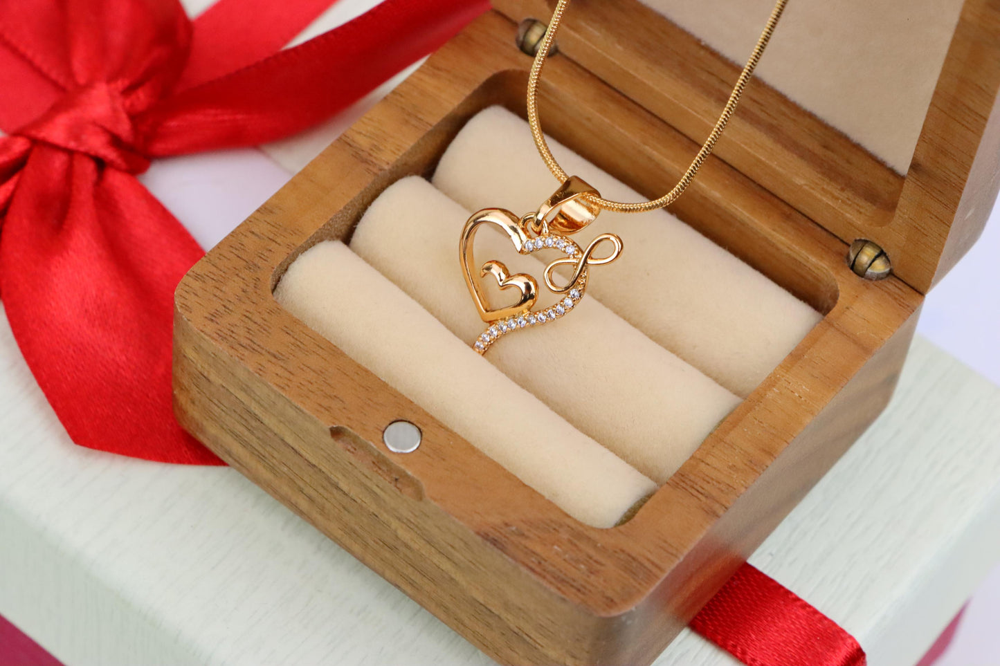 Heart Infinity Mother-Child Rose Gold Pendant with Sparkling Stones, XPPT1279 (2128-5)