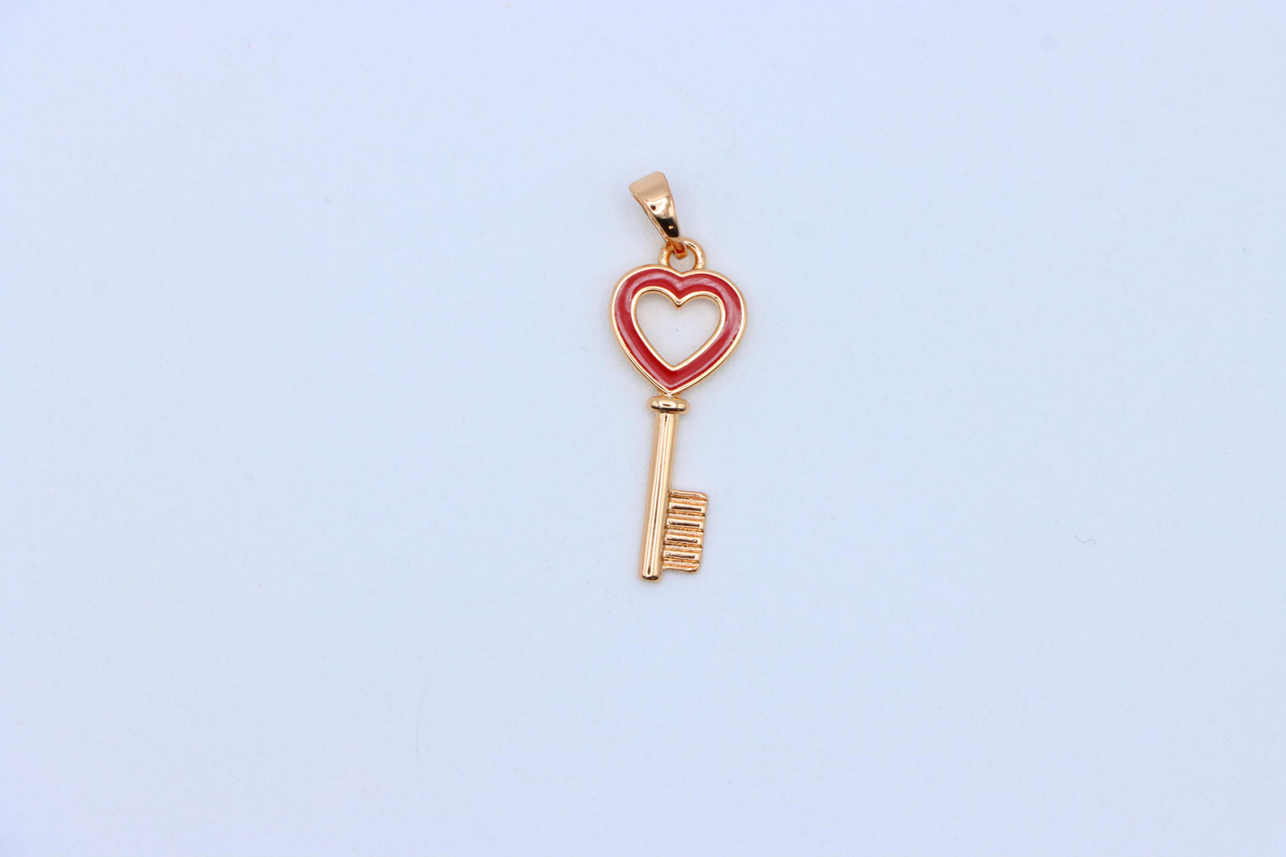 Heart-Shaped Key Design Rose Gold Pendant with Red Enamel Accent, XPPT1280 (2128-6)