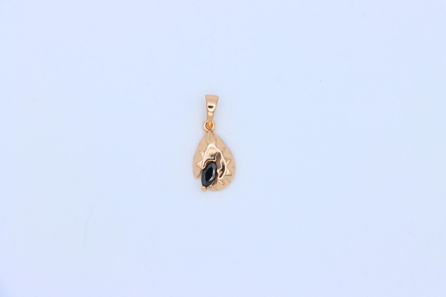 Teardrop Leaf Pendant with Marquise Black Stone in Gold Finish, XPPT1725 (2150-9)