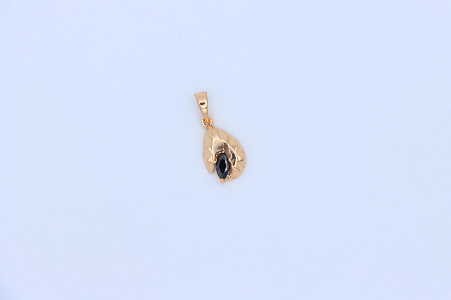 Teardrop Leaf Pendant with Marquise Black Stone in Gold Finish, XPPT1725 (2150-9)