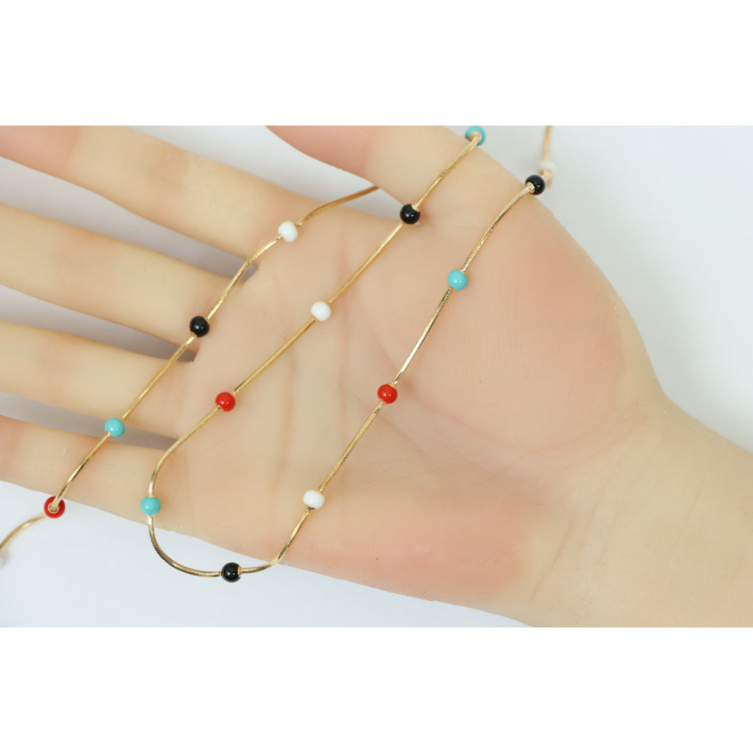 Multicolor Beaded Rose Gold Necklace Playful Charm, XPNL0138 (2014-8)