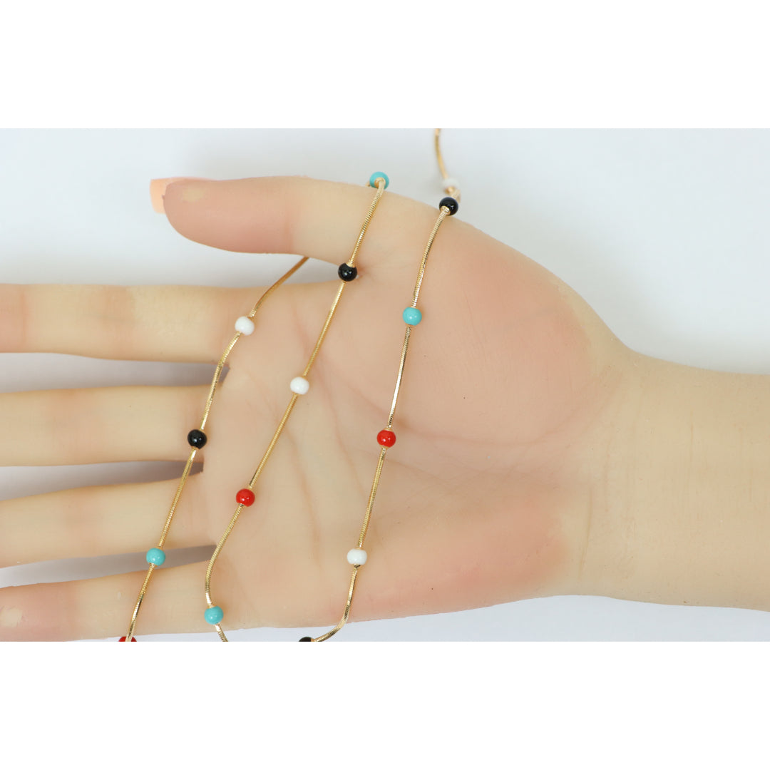 Multicolor Beaded Rose Gold Necklace Playful Charm, XPNL0138 (2014-8)