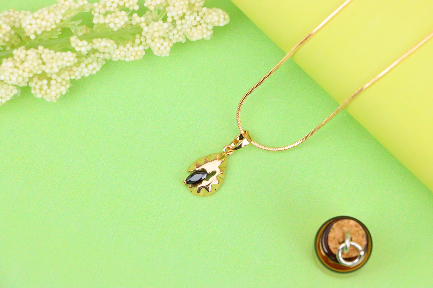 Teardrop Leaf Pendant with Marquise Black Stone in Gold Finish, XPPT1725 (2150-9)