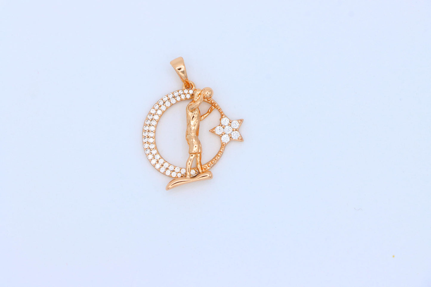 Basketball Player Moon Star Rose Gold Pendant for Men & Women, XPPT1281 (2128-7)