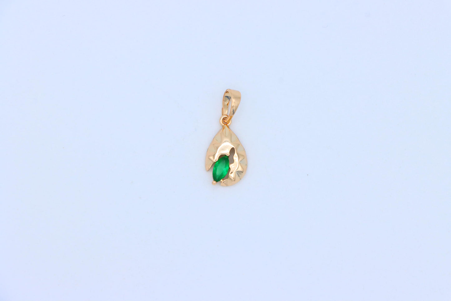 Teardrop Leaf Pendant with Marquise Green Stone in Gold Finish, XPPT1726 (2150-9)