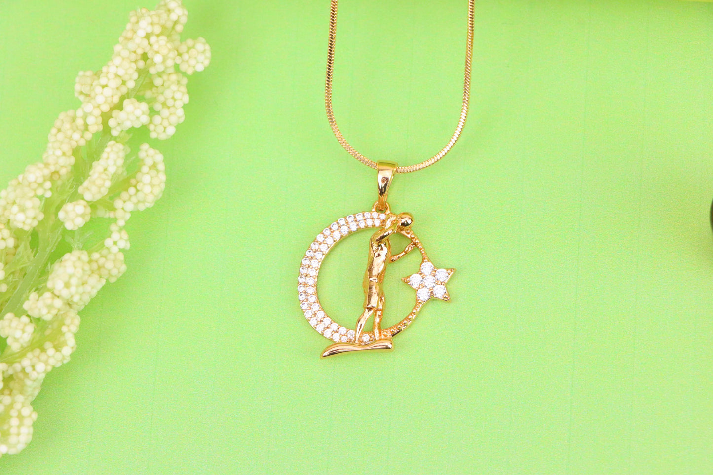 Basketball Player Moon Star Rose Gold Pendant for Men & Women, XPPT1281 (2128-7)