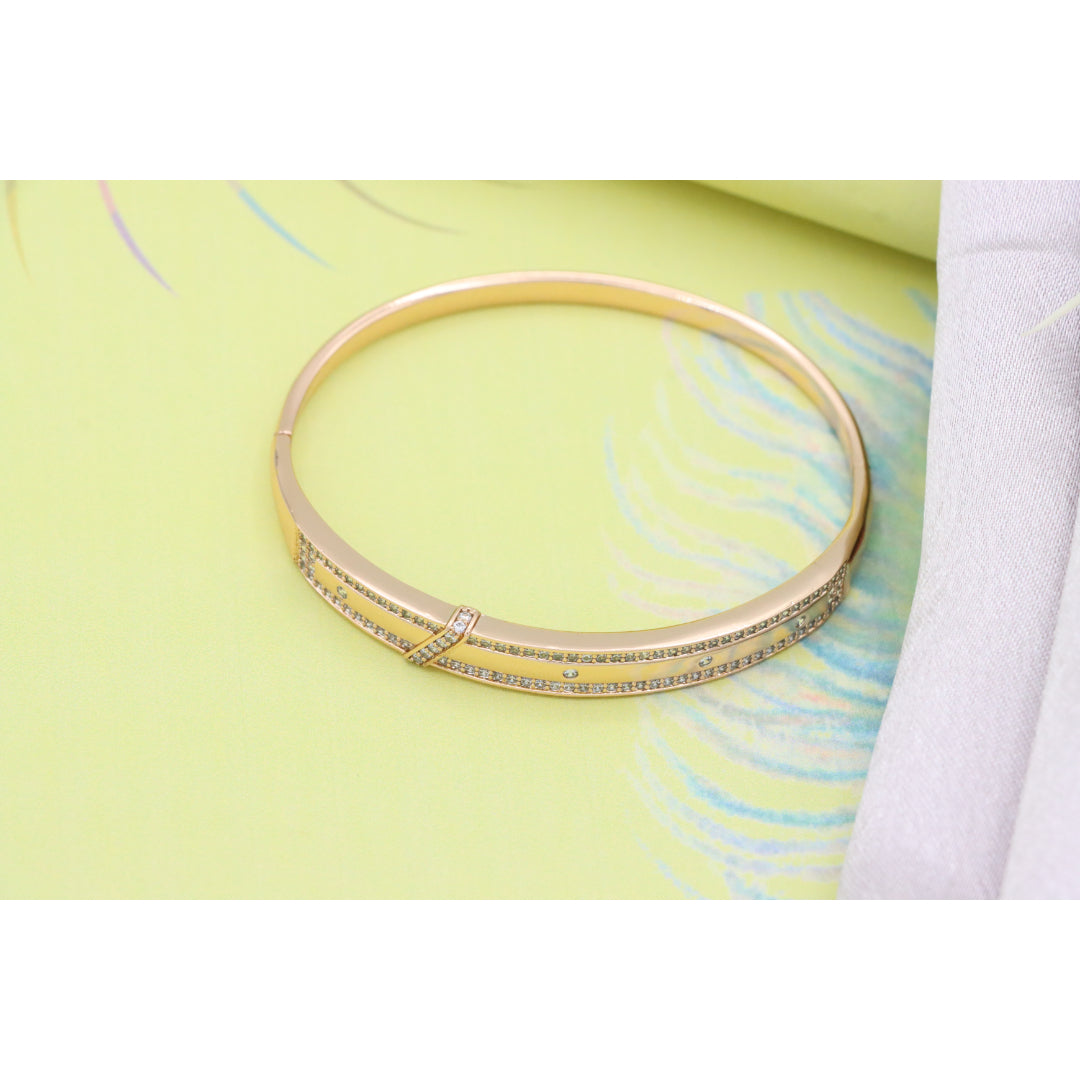 Rose Gold Bangle with Dual Row Crystal Accents, XPBL0581 (2059-1)