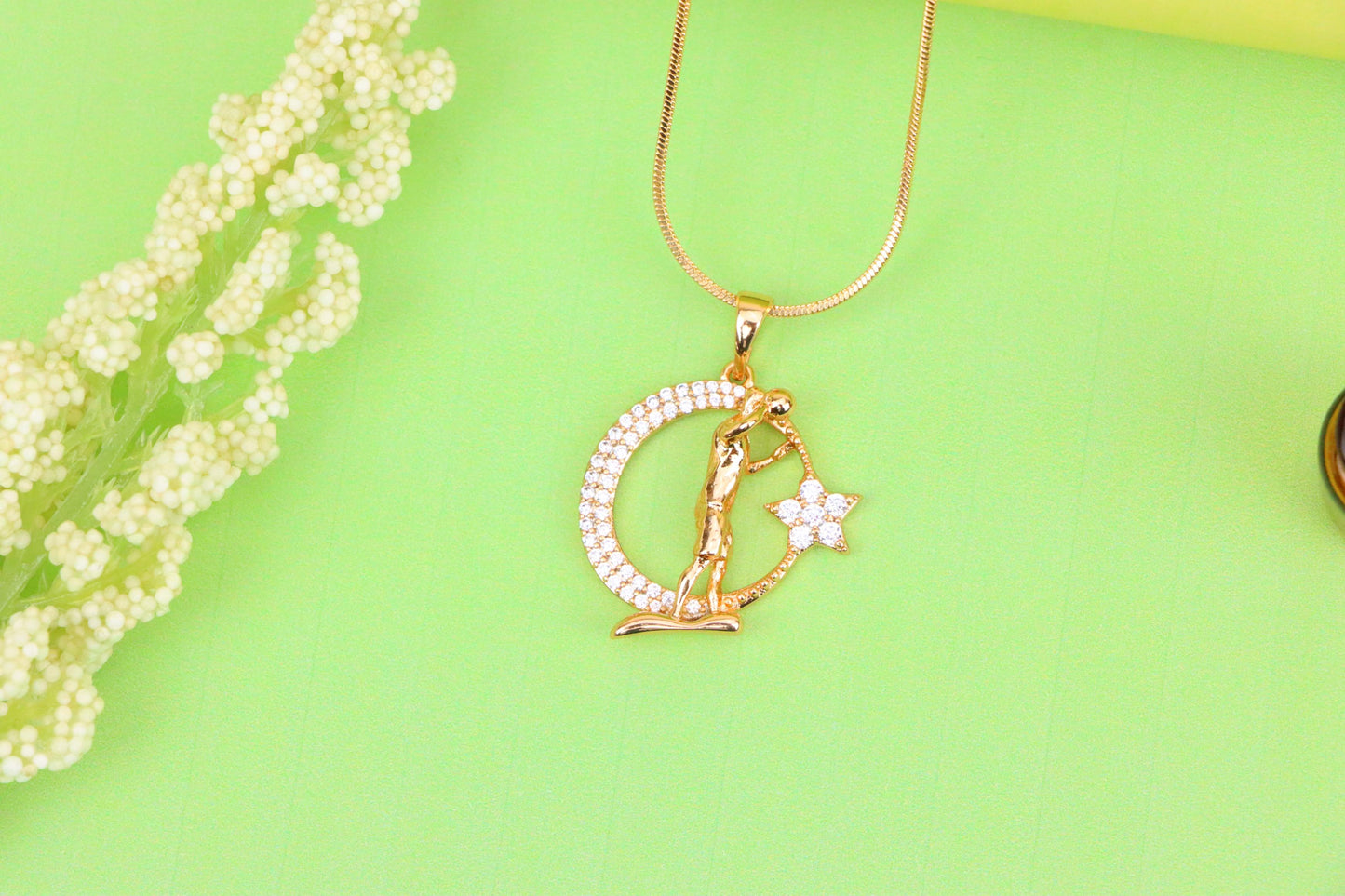 Basketball Player Moon Star Rose Gold Pendant for Men & Women, XPPT1281 (2128-7)