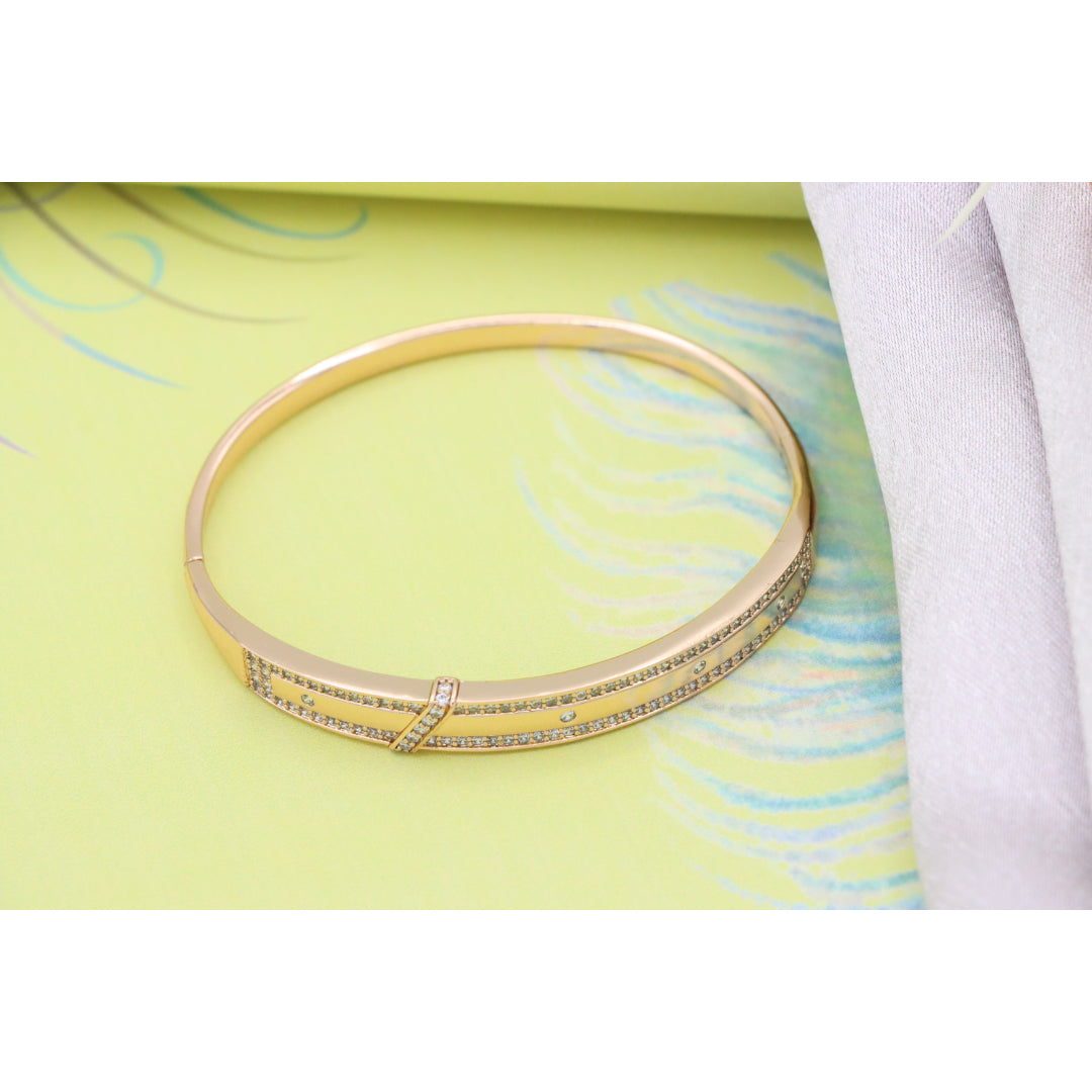 Rose Gold Bangle with Dual Row Crystal Accents, XPBL0581 (2059-1)