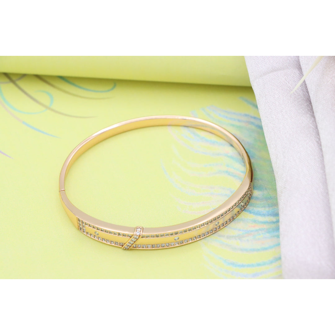 Rose Gold Bangle with Dual Row Crystal Accents, XPBL0581 (2059-1)