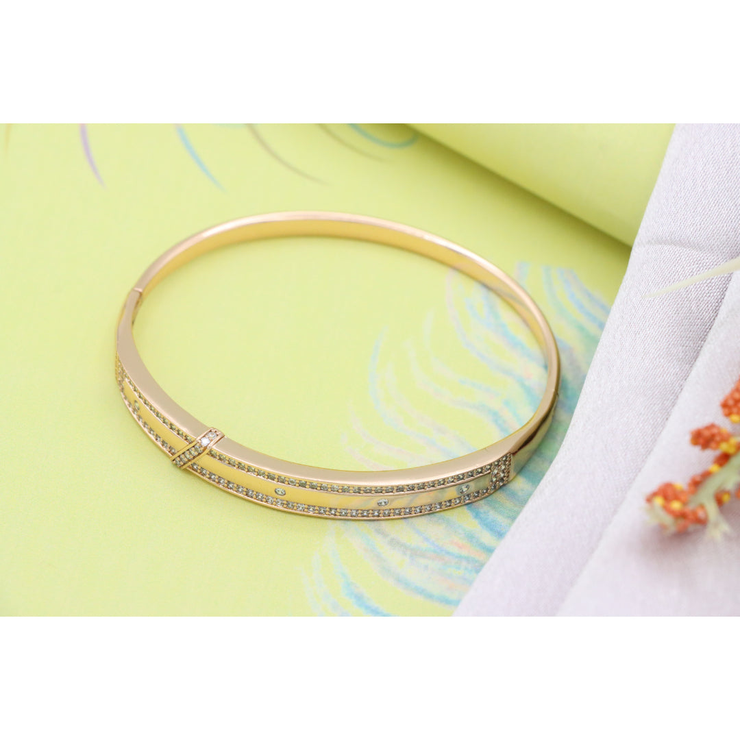 Rose Gold Bangle with Dual Row Crystal Accents, XPBL0581 (2059-1)