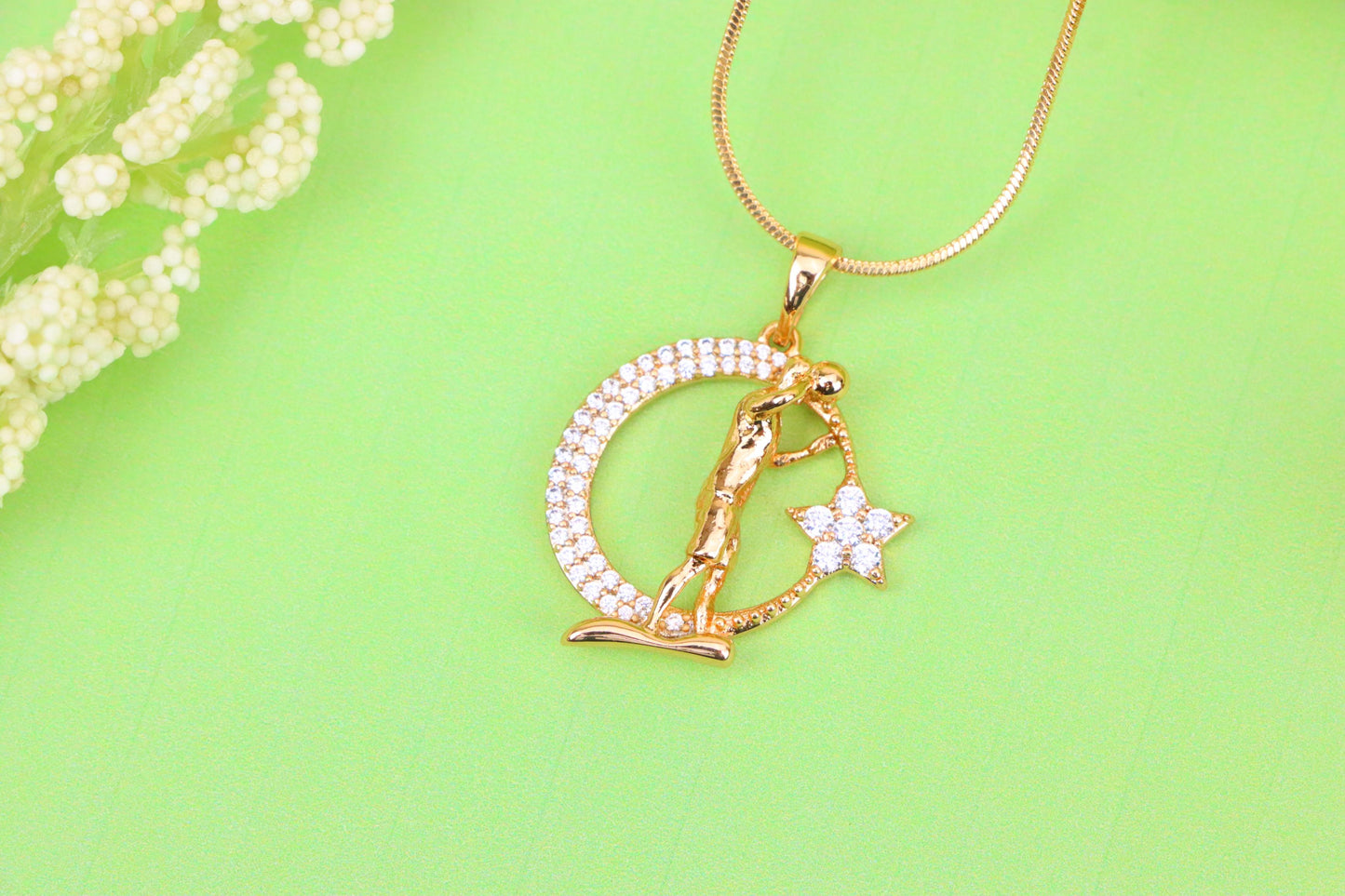 Basketball Player Moon Star Rose Gold Pendant for Men & Women, XPPT1281 (2128-7)