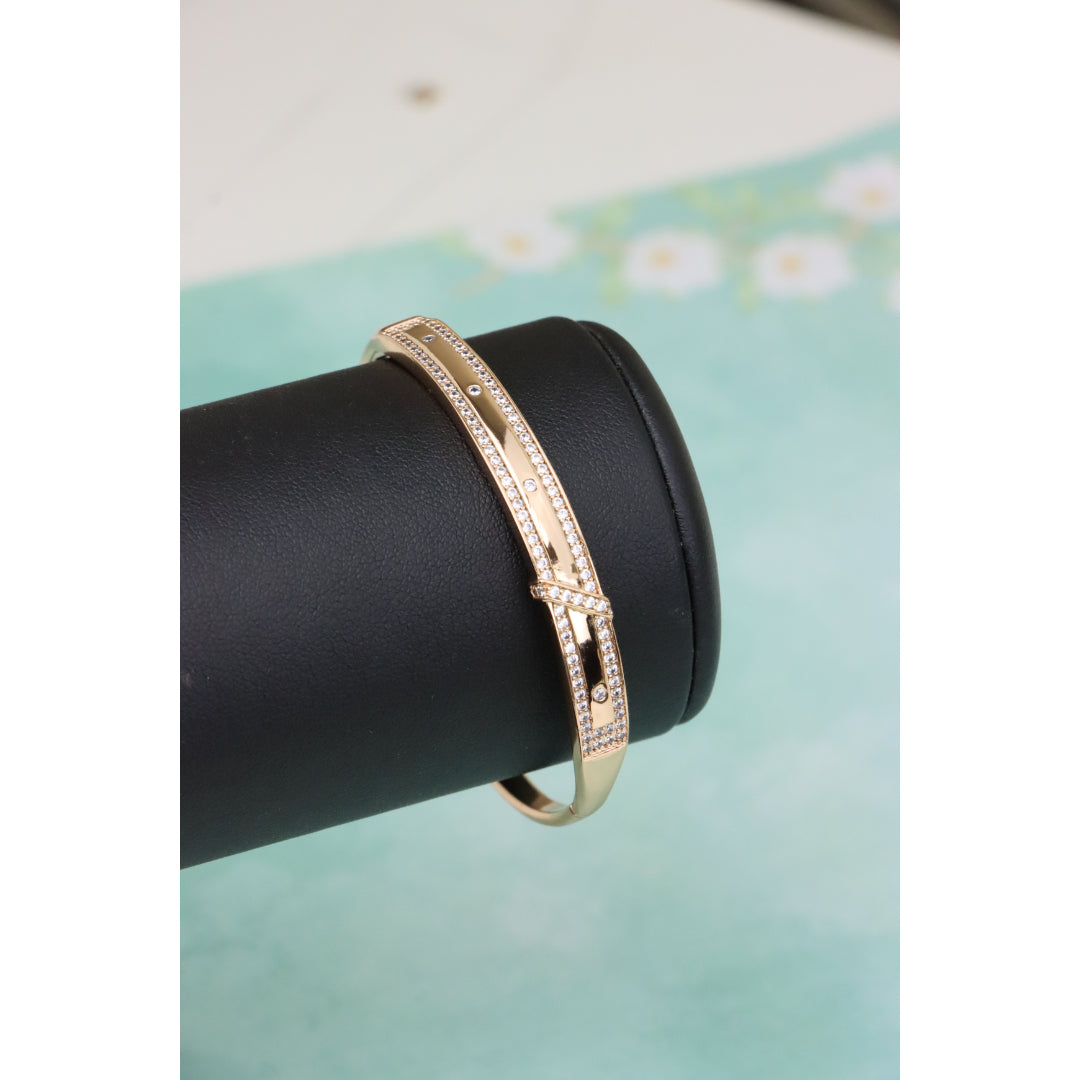 Rose Gold Bangle with Dual Row Crystal Accents, XPBL0581 (2059-1)