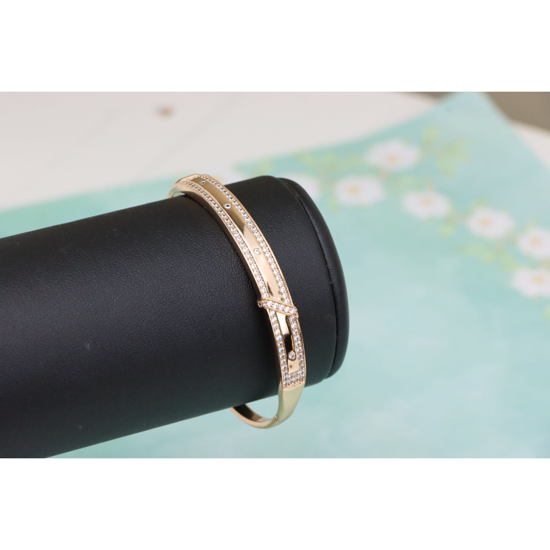 Rose Gold Bangle with Dual Row Crystal Accents, XPBL0581 (2059-1)