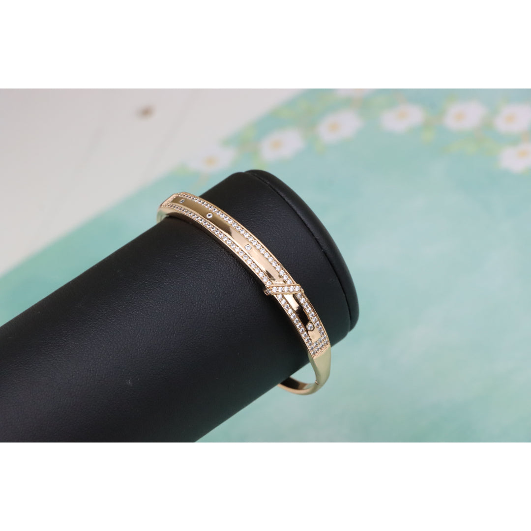 Rose Gold Bangle with Dual Row Crystal Accents, XPBL0581 (2059-1)