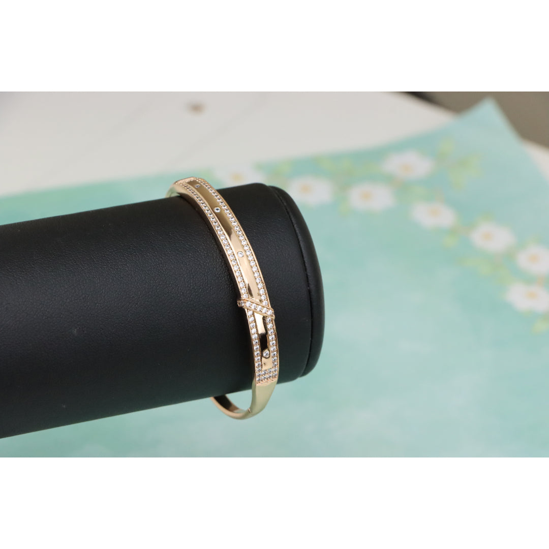 Rose Gold Bangle with Dual Row Crystal Accents, XPBL0581 (2059-1)