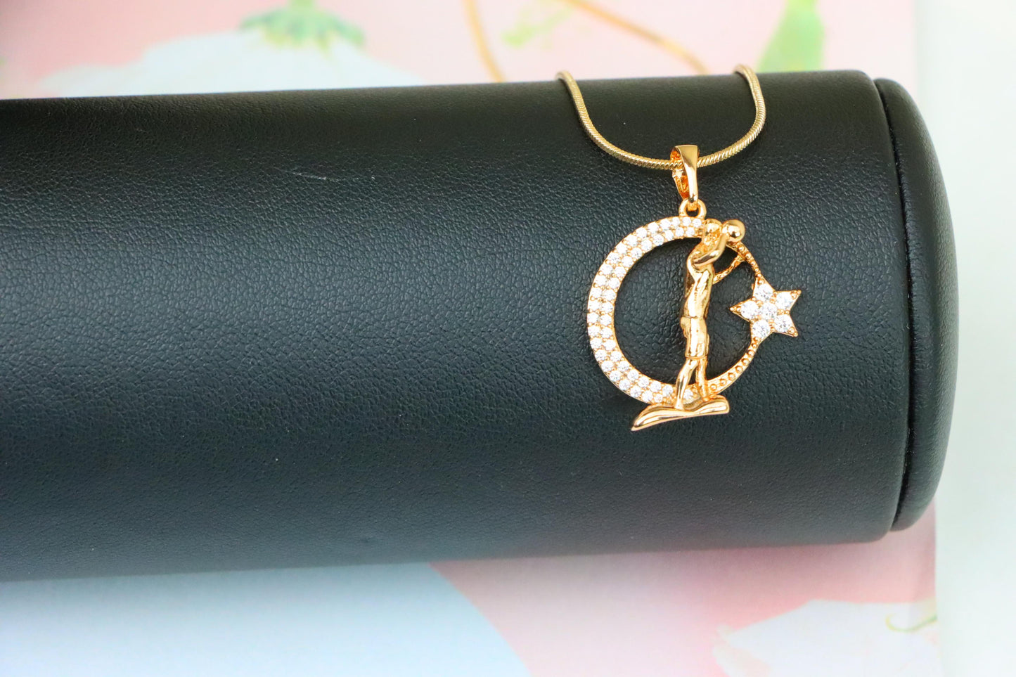 Basketball Player Moon Star Rose Gold Pendant for Men & Women, XPPT1281 (2128-7)