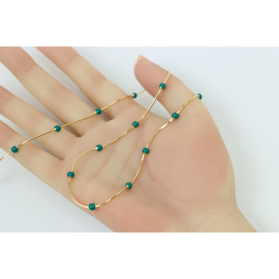 Rose Gold Necklace with Green Beads Subtle Pop of Color, XPNL0139 (2014-9)