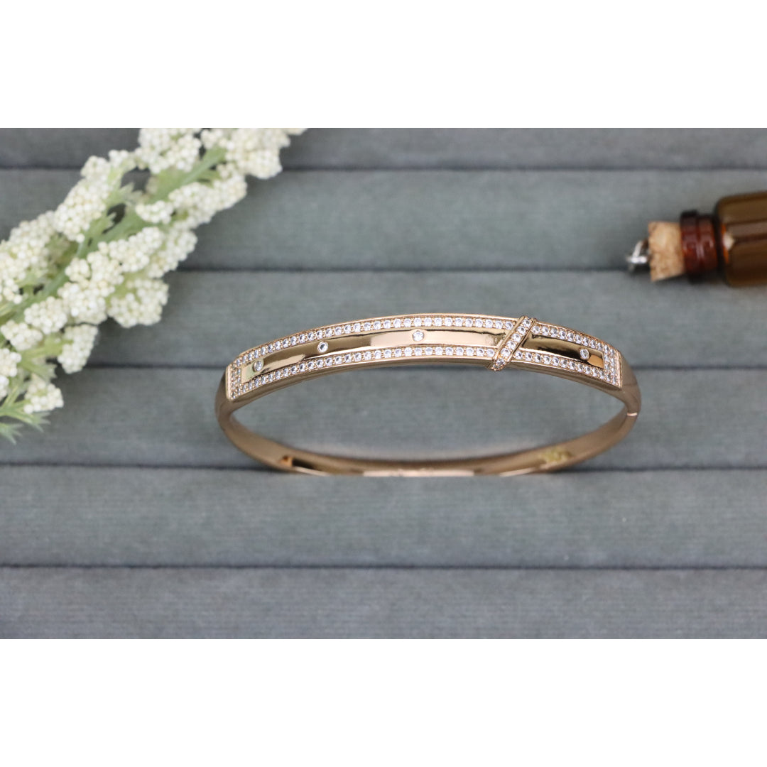 Rose Gold Bangle with Dual Row Crystal Accents, XPBL0581 (2059-1)