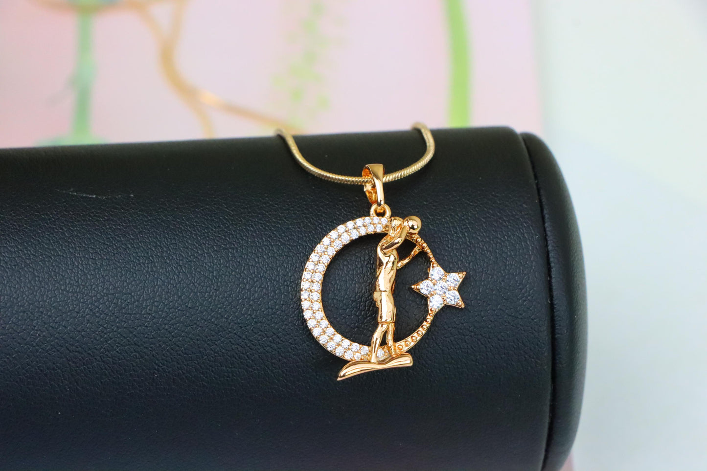 Basketball Player Moon Star Rose Gold Pendant for Men & Women, XPPT1281 (2128-7)