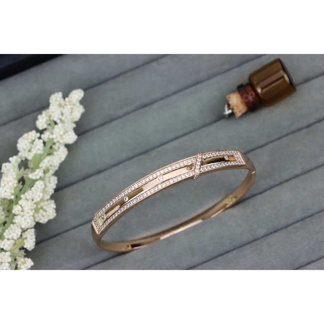 Rose Gold Bangle with Dual Row Crystal Accents, XPBL0581 (2059-1)