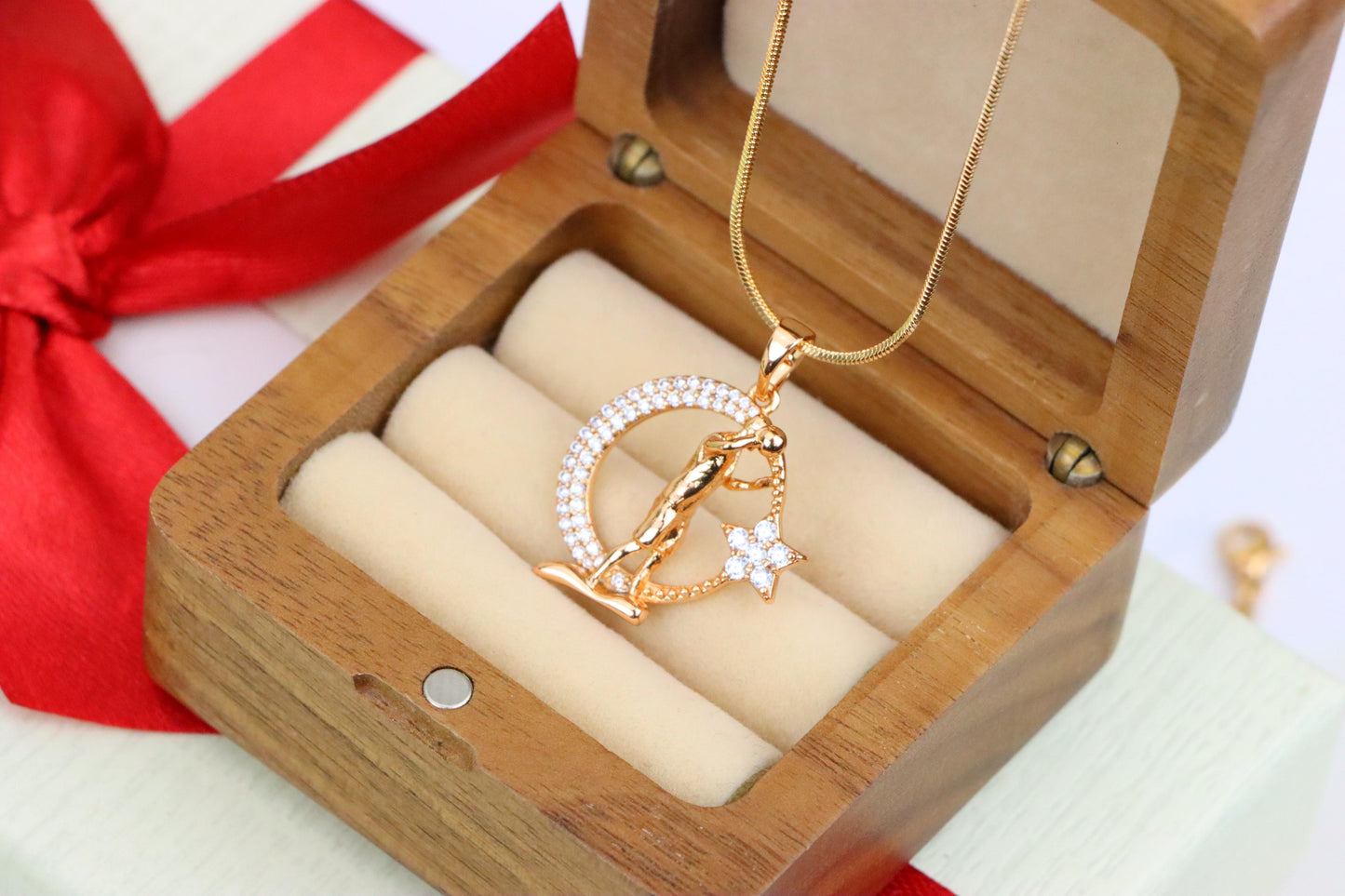 Basketball Player Moon Star Rose Gold Pendant for Men & Women, XPPT1281 (2128-7)
