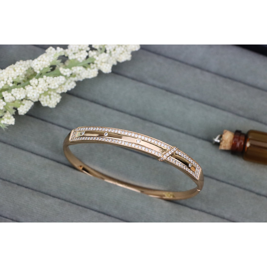 Rose Gold Bangle with Dual Row Crystal Accents, XPBL0581 (2059-1)