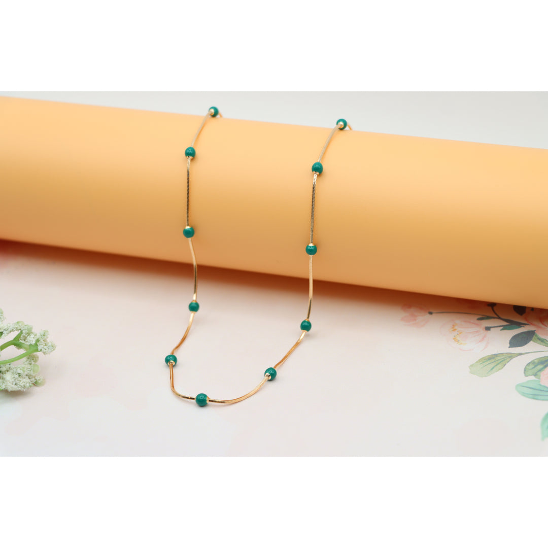 Rose Gold Necklace with Green Beads Subtle Pop of Color, XPNL0139 (2014-9)