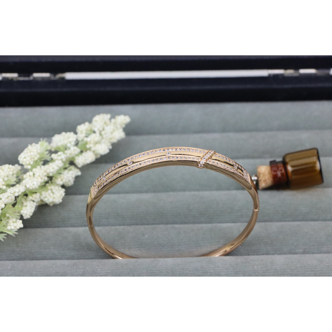 Rose Gold Bangle with Dual Row Crystal Accents, XPBL0581 (2059-1)