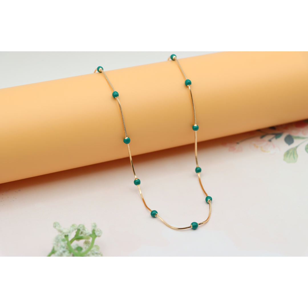 Rose Gold Necklace with Green Beads Subtle Pop of Color, XPNL0139 (2014-9)