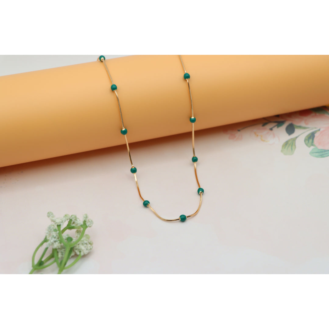 Rose Gold Necklace with Green Beads Subtle Pop of Color, XPNL0139 (2014-9)