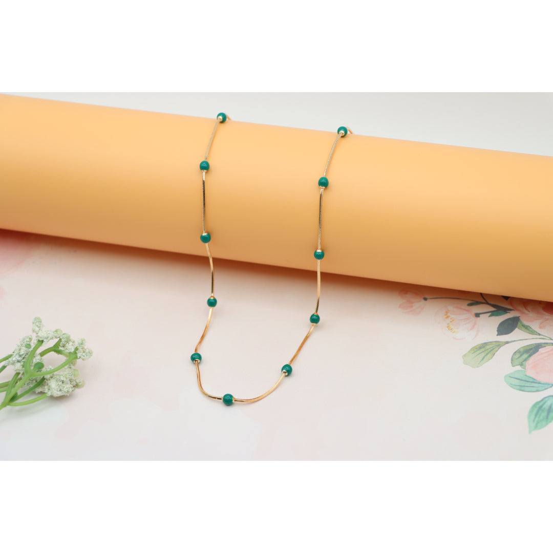 Rose Gold Necklace with Green Beads Subtle Pop of Color, XPNL0139 (2014-9)