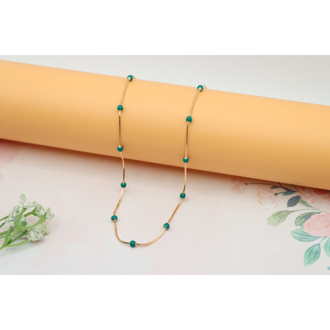 Rose Gold Necklace with Green Beads Subtle Pop of Color, XPNL0139 (2014-9)
