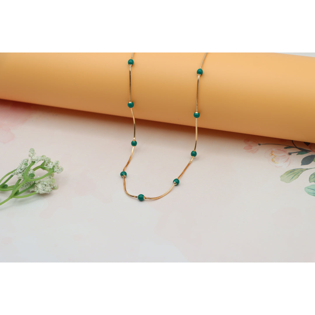 Rose Gold Necklace with Green Beads Subtle Pop of Color, XPNL0139 (2014-9)