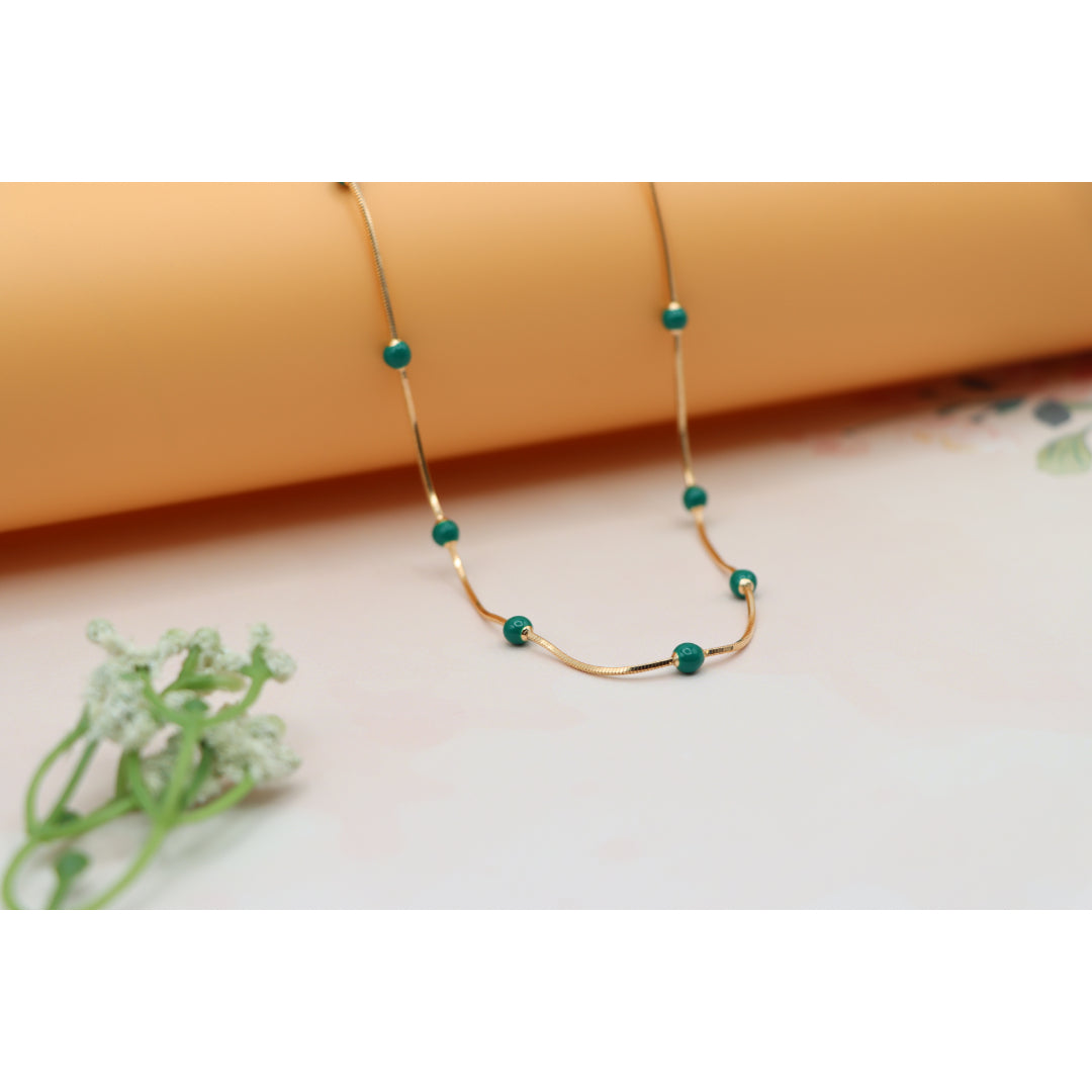 Rose Gold Necklace with Green Beads Subtle Pop of Color, XPNL0139 (2014-9)