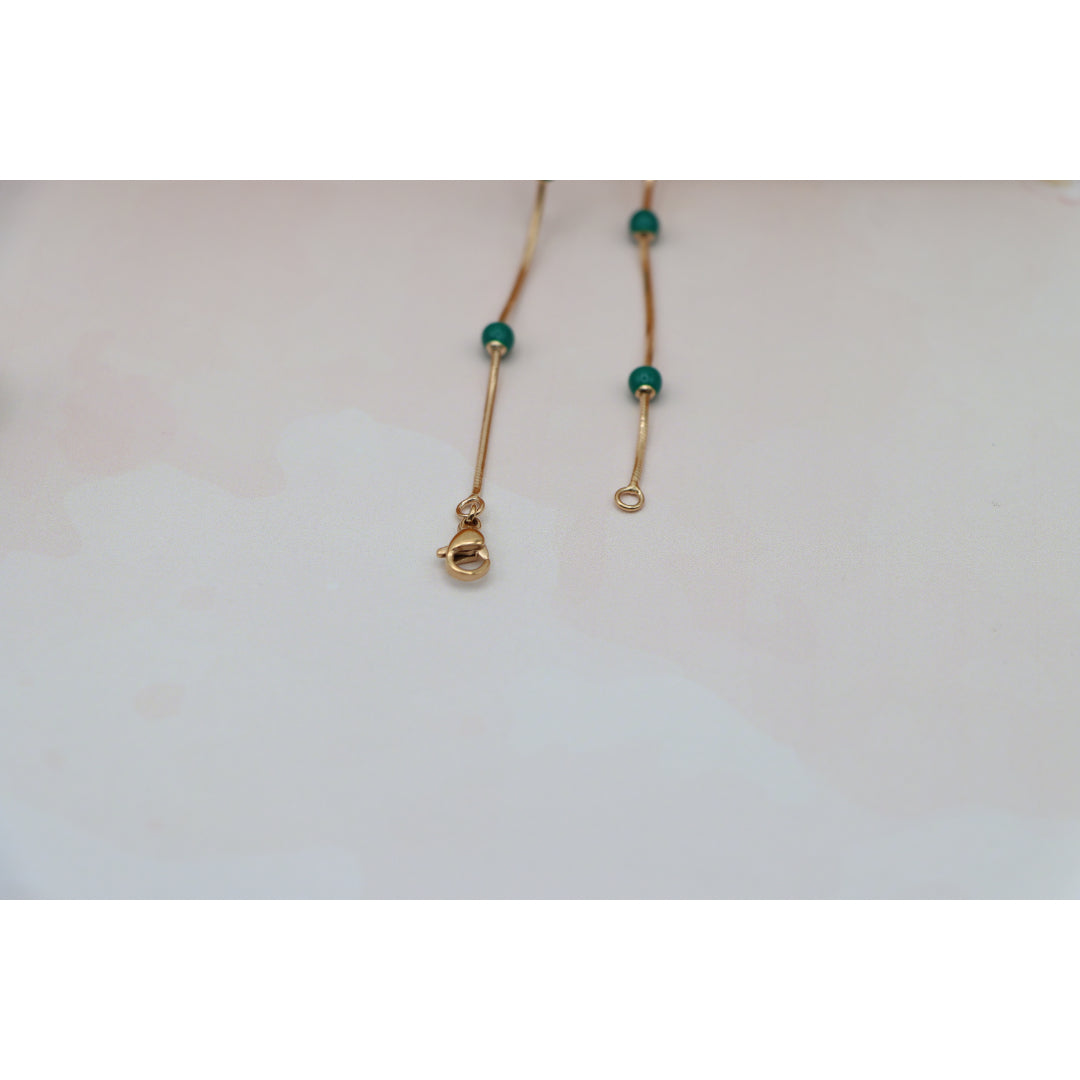 Rose Gold Necklace with Green Beads Subtle Pop of Color, XPNL0139 (2014-9)