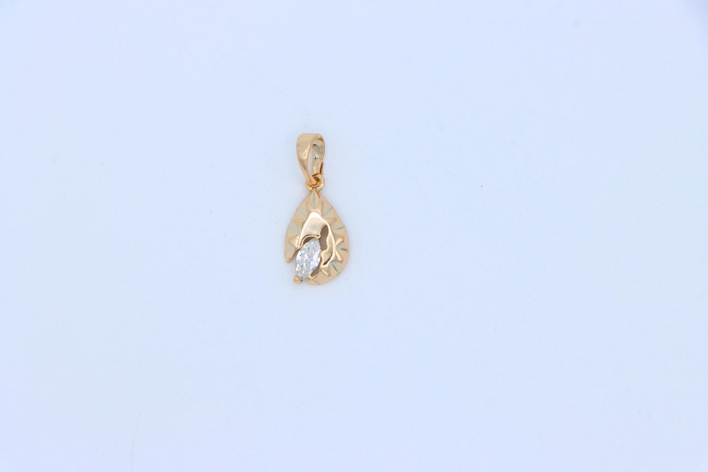 Teardrop Leaf Pendant with Marquise White Stone in Gold Finish, XPPT1727 (2150-9)