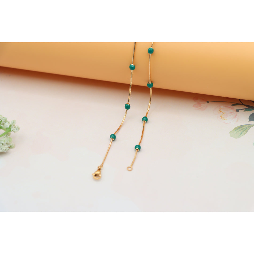 Rose Gold Necklace with Green Beads Subtle Pop of Color, XPNL0139 (2014-9)
