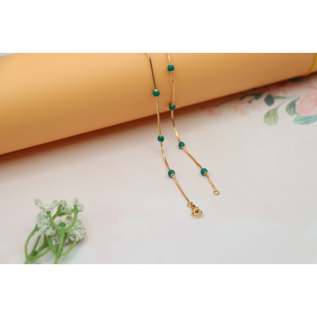 Rose Gold Necklace with Green Beads Subtle Pop of Color, XPNL0139 (2014-9)