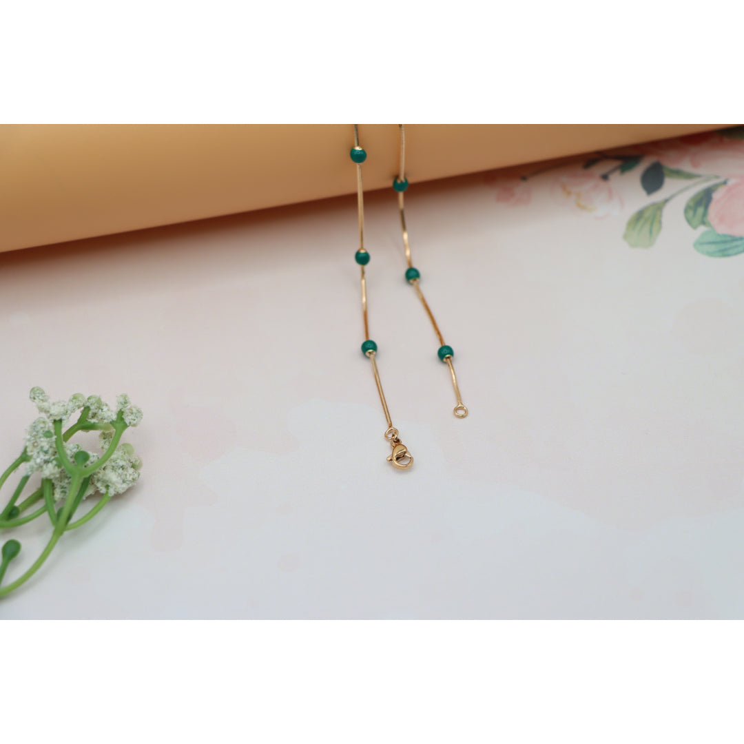 Rose Gold Necklace with Green Beads Subtle Pop of Color, XPNL0139 (2014-9)