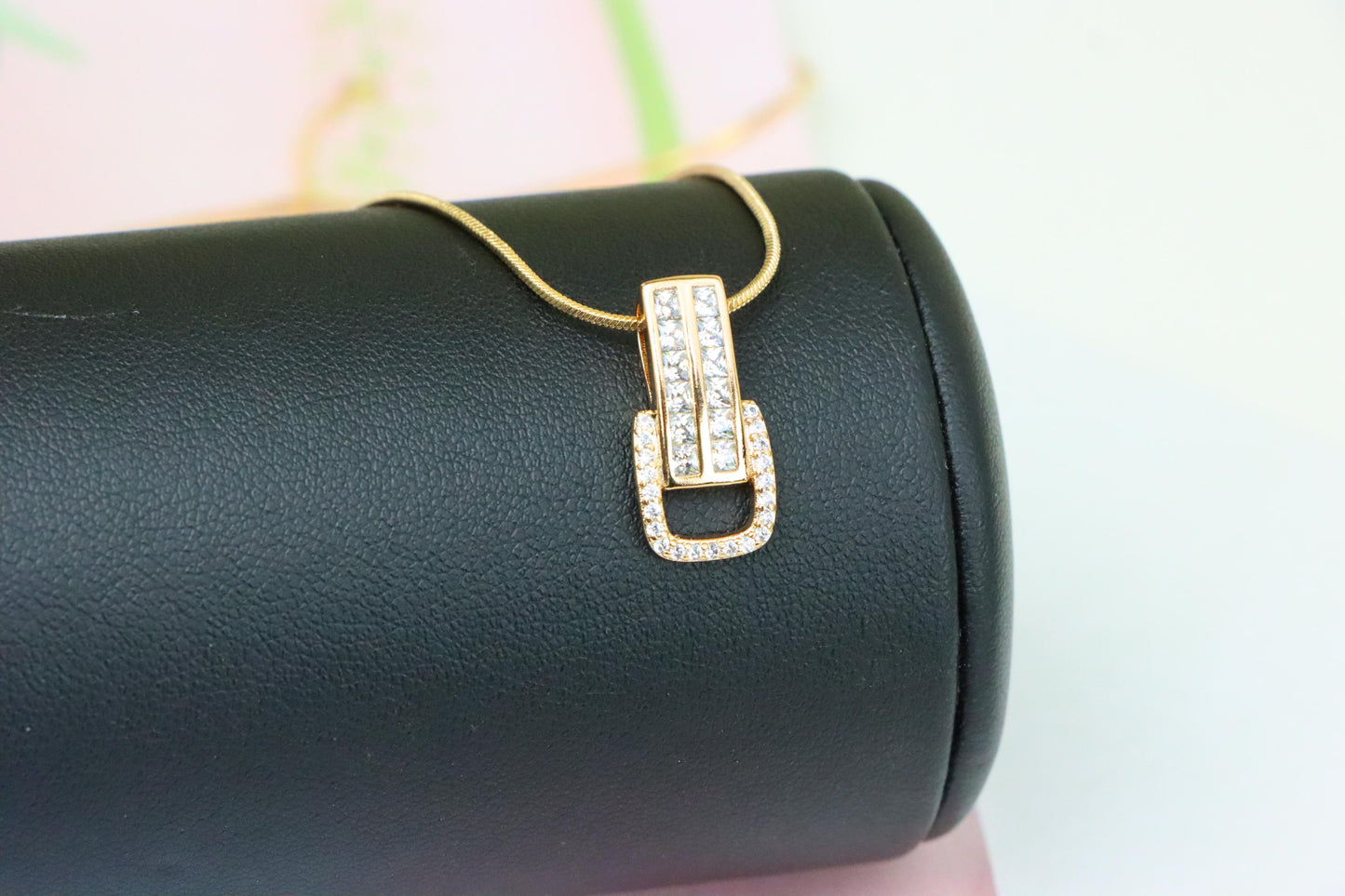 Modern Geometric Rectangle Rose Gold Pendant with Sparkling Accents, XPPT1282 (2128-8)