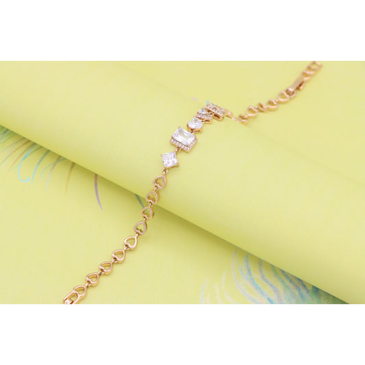 Elegant Geometric Charm Rose Gold Bracelet with Heart Links, XPBL0960 (2096-9)