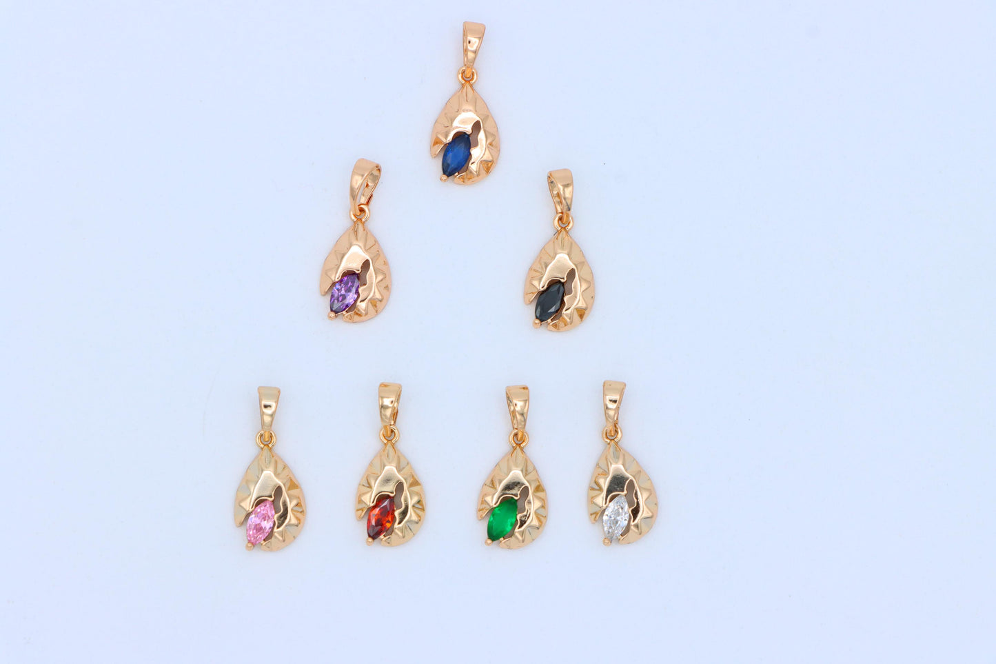 Teardrop Leaf Pendant with Marquise White Stone in Gold Finish, XPPT1727 (2150-9)