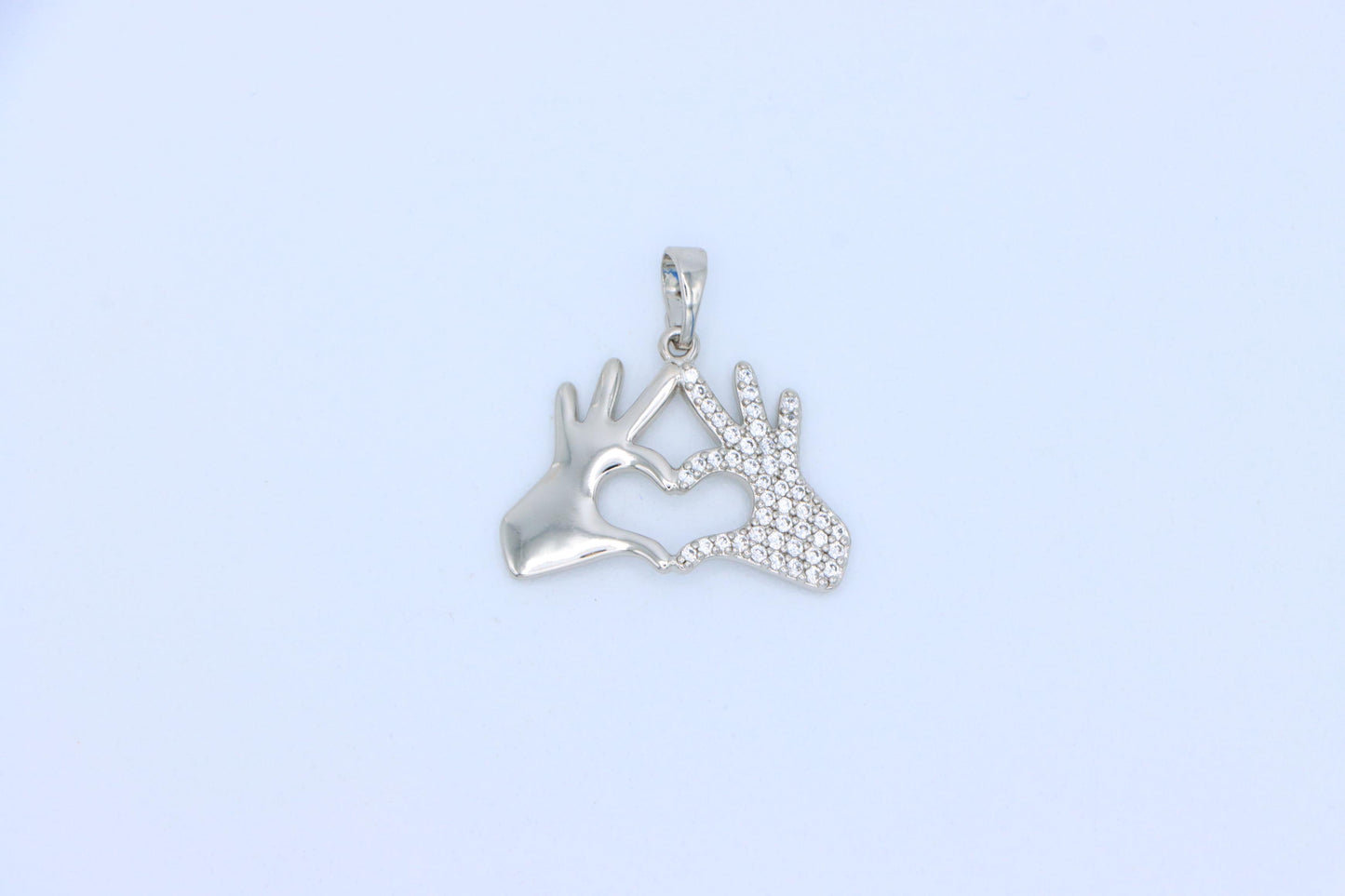 Silver Heart Hands Pendant in Gold Plated Brass with Crystal Detail, XPPT1728 (2150-10)