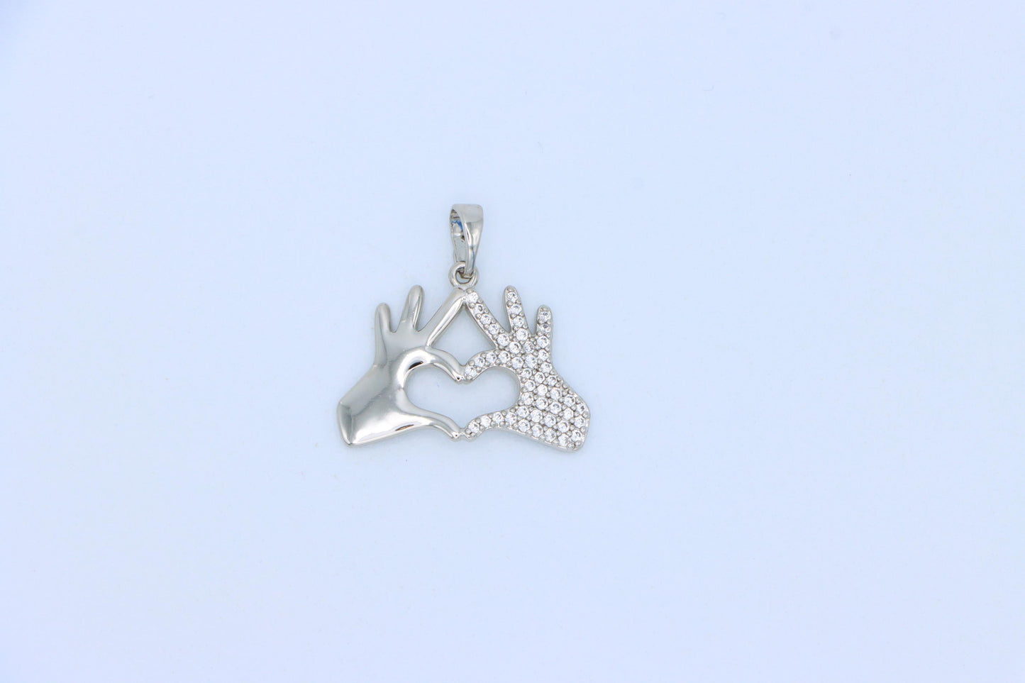 Silver Heart Hands Pendant in Gold Plated Brass with Crystal Detail, XPPT1728 (2150-10)