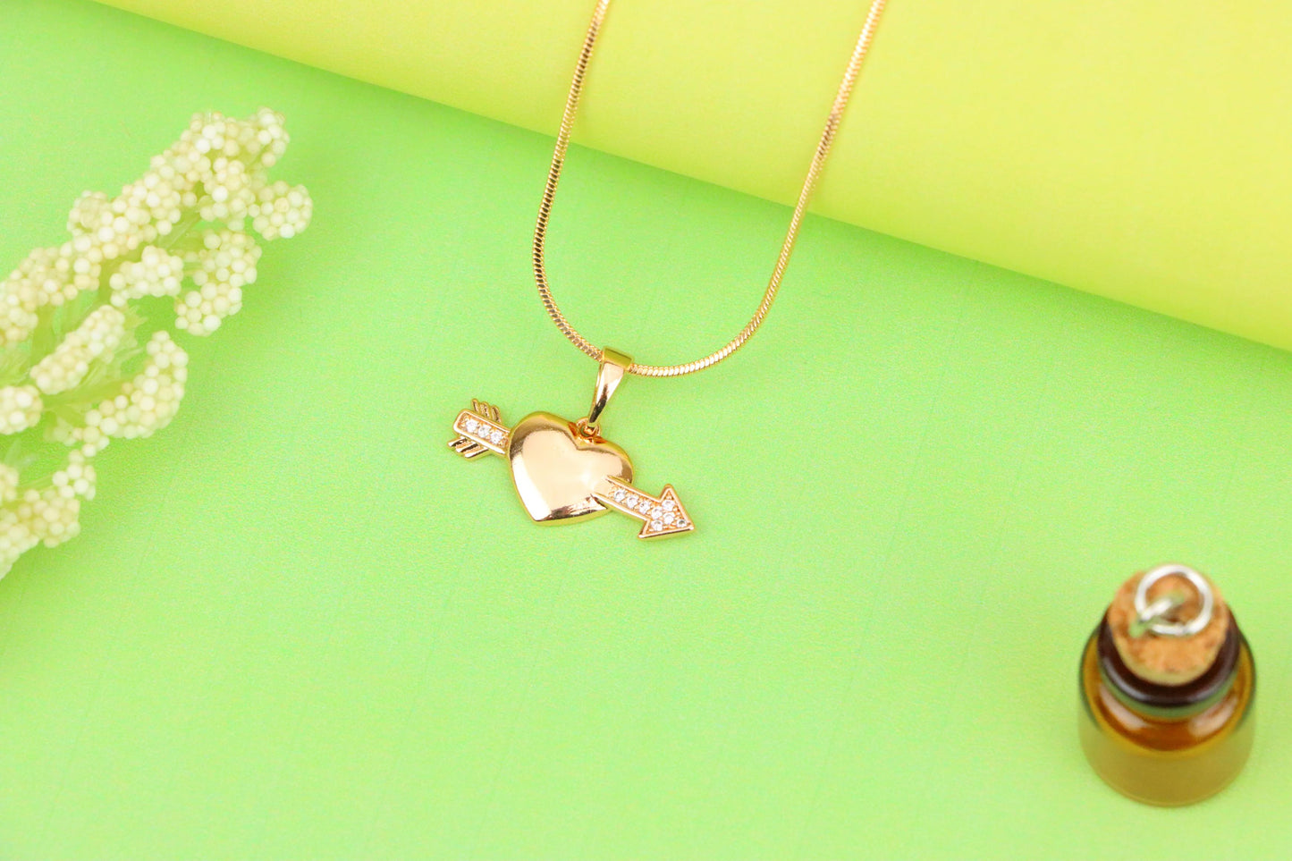 Rose Gold Heart Pendant with Arrow and Crystal Detailing, XPPT1283 (2128-9)